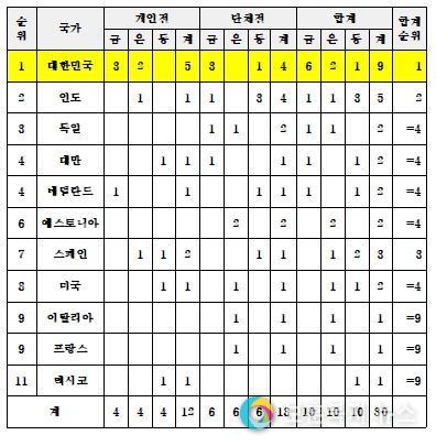 국가별 메달 순위