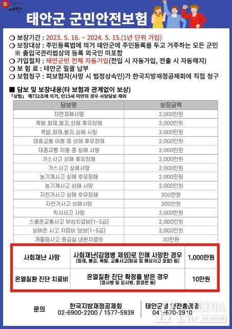 태안군 군민안전보험 홍보물.