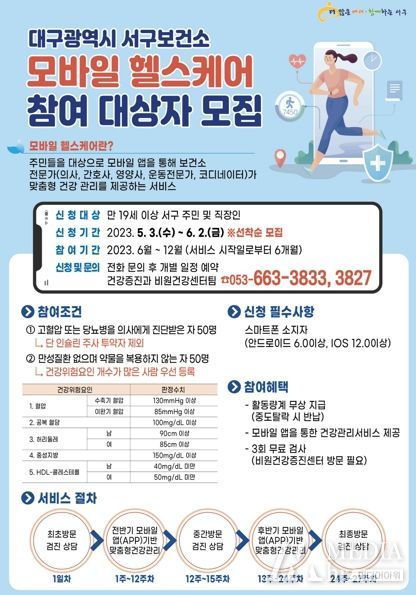 대구 서구보건소, 모바일헬스케어 사업 참여자 모집