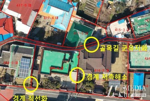건축물 경계저촉 해소 및 마을길 군유지화 사례(변경)